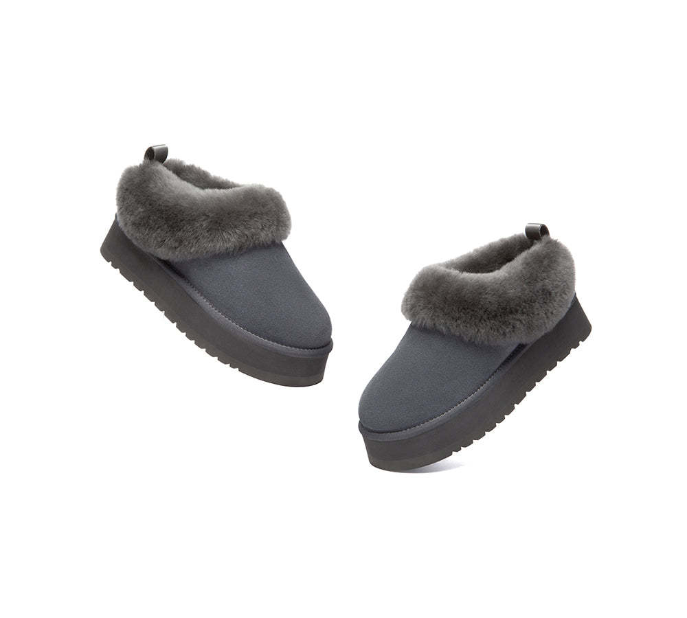 AUSTRALIAN SHEPHERD® UGG Slippers Sheepskin Wool Collar Ankle Platform Glacial