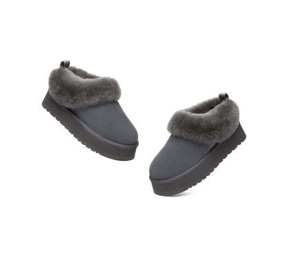 AUSTRALIAN SHEPHERD® UGG Slippers Sheepskin Wool Collar Ankle Platform Glacial