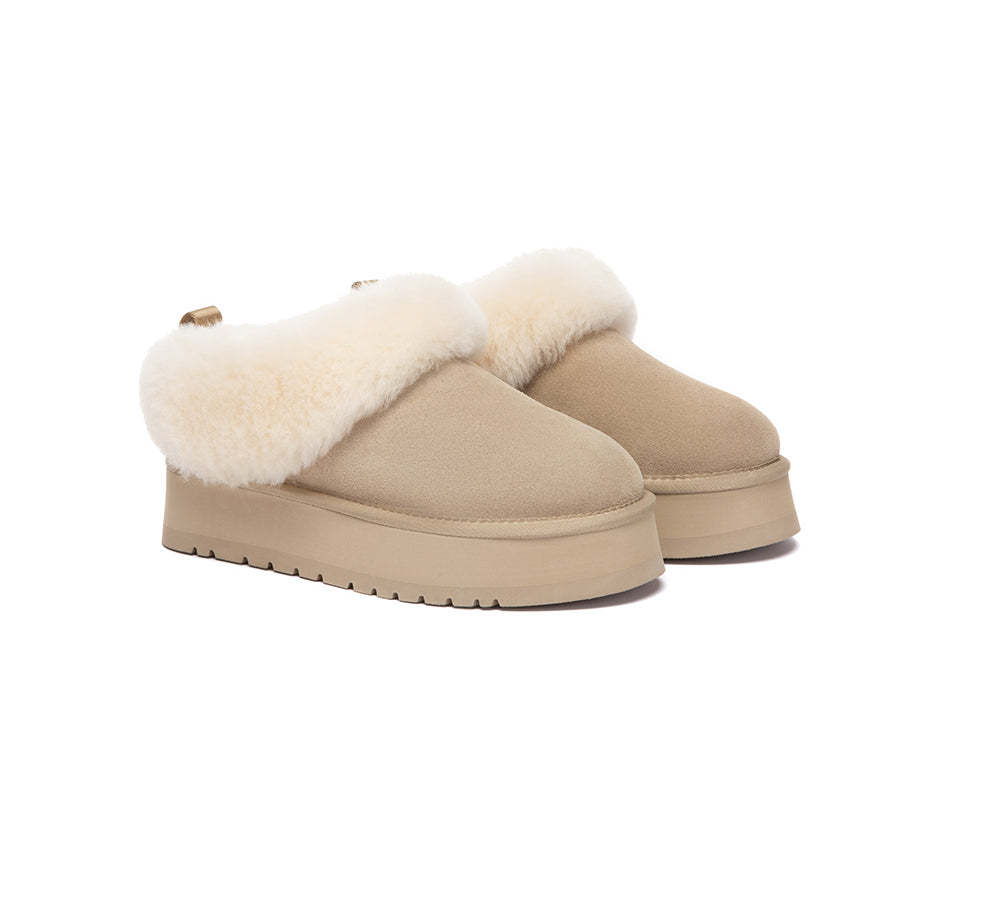 AUSTRALIAN SHEPHERD® UGG Slippers Sheepskin Wool Collar Ankle Platform Glacial