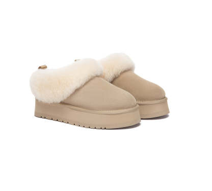 AUSTRALIAN SHEPHERD® UGG Slippers Sheepskin Wool Collar Ankle Platform Glacial