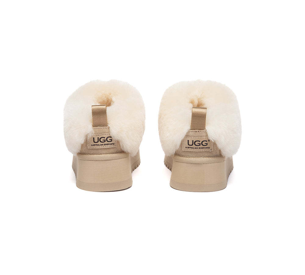 AUSTRALIAN SHEPHERD® UGG Slippers Sheepskin Wool Collar Ankle Platform Glacial