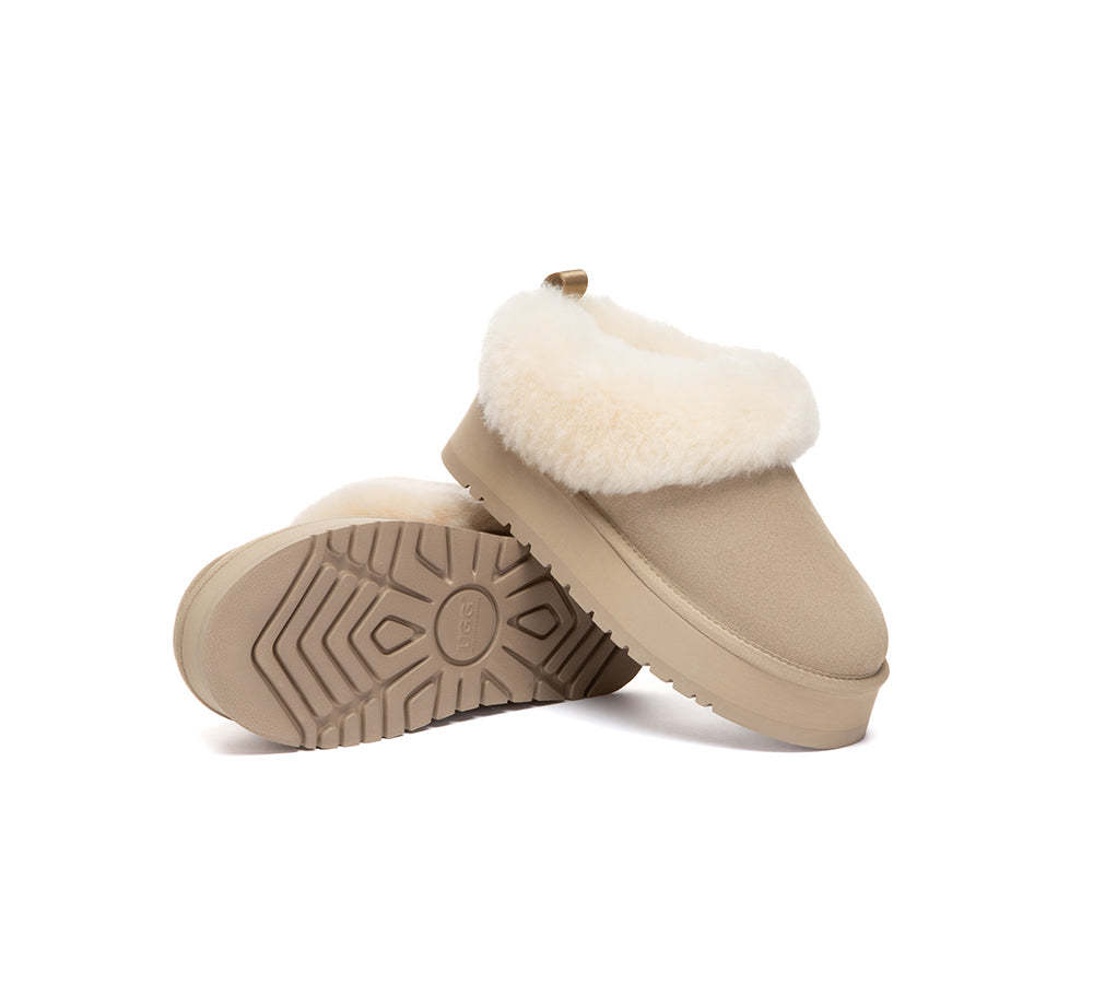 AUSTRALIAN SHEPHERD® UGG Slippers Sheepskin Wool Collar Ankle Platform Glacial
