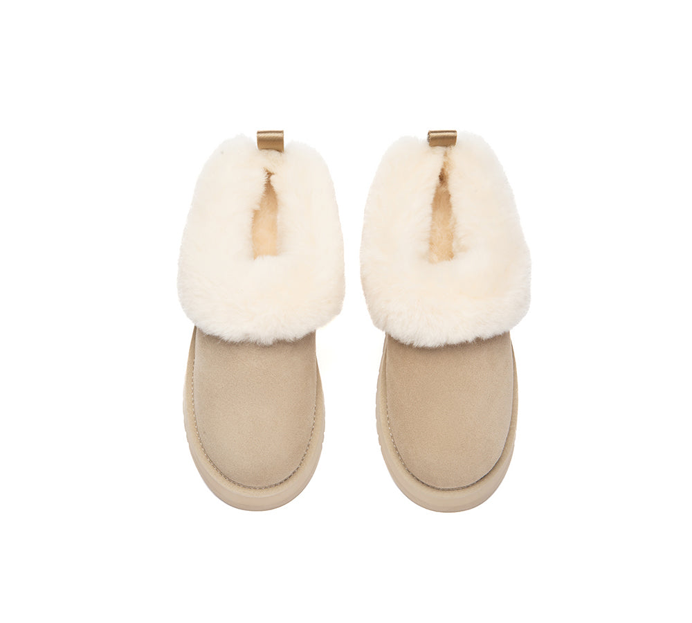 AUSTRALIAN SHEPHERD® UGG Slippers Sheepskin Wool Collar Ankle Platform Glacial