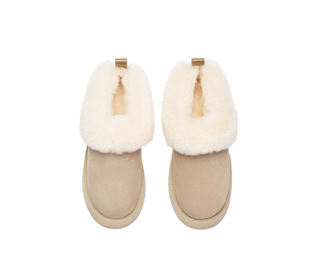 AUSTRALIAN SHEPHERD® UGG Slippers Sheepskin Wool Collar Ankle Platform Glacial