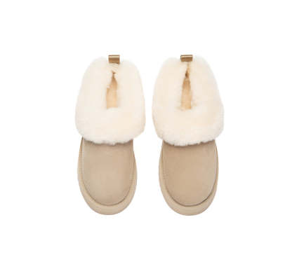 AUSTRALIAN SHEPHERD® UGG Slippers Sheepskin Wool Collar Ankle Platform Glacial