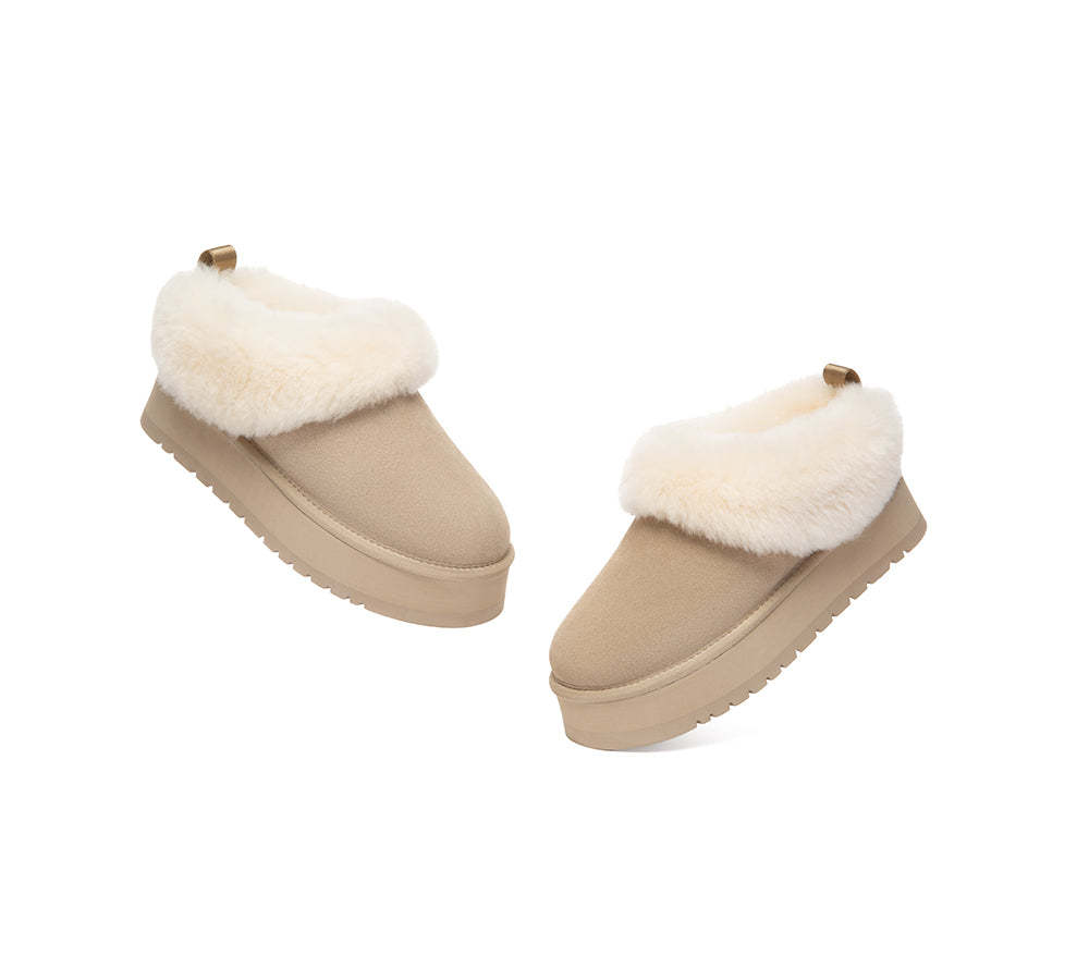 AUSTRALIAN SHEPHERD® UGG Slippers Sheepskin Wool Collar Ankle Platform Glacial