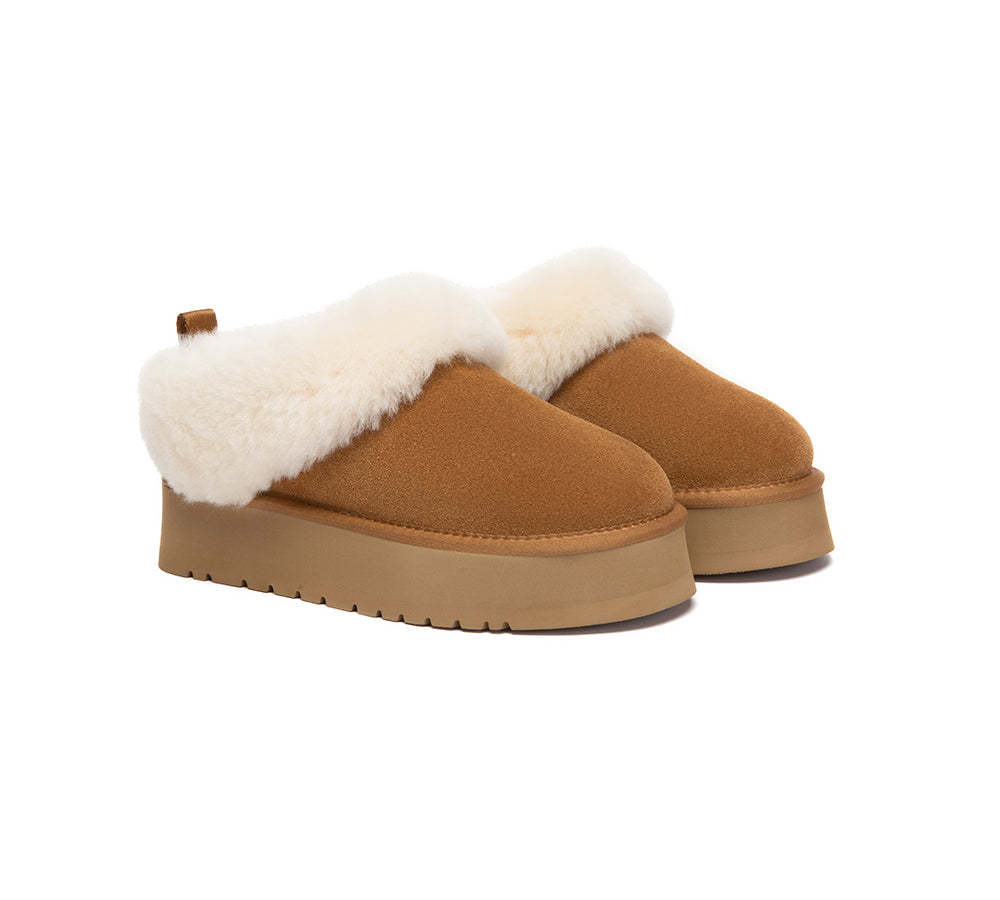 AUSTRALIAN SHEPHERD® UGG Slippers Sheepskin Wool Collar Ankle Platform