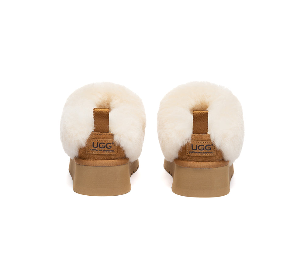 AUSTRALIAN SHEPHERD® UGG Slippers Sheepskin Wool Collar Ankle Platform Glacial