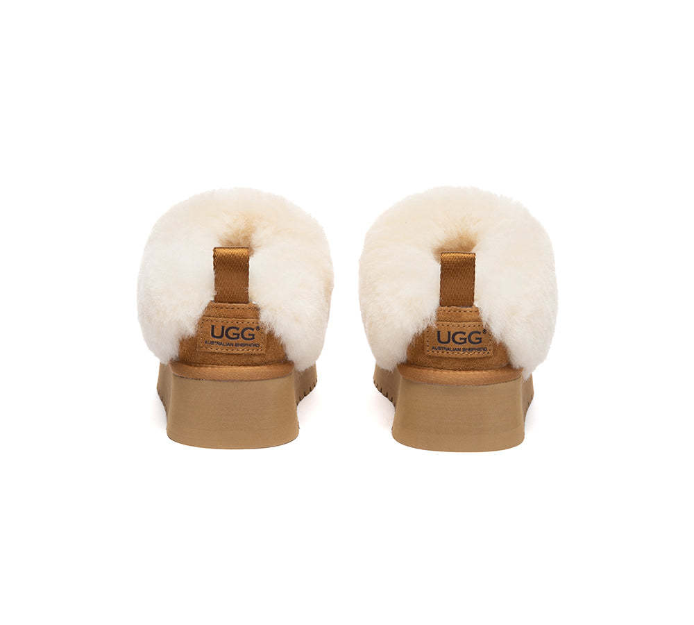 AUSTRALIAN SHEPHERD® UGG Slippers Sheepskin Wool Collar Ankle Platform Glacial