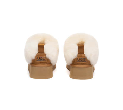 AUSTRALIAN SHEPHERD® UGG Slippers Sheepskin Wool Collar Ankle Platform Glacial