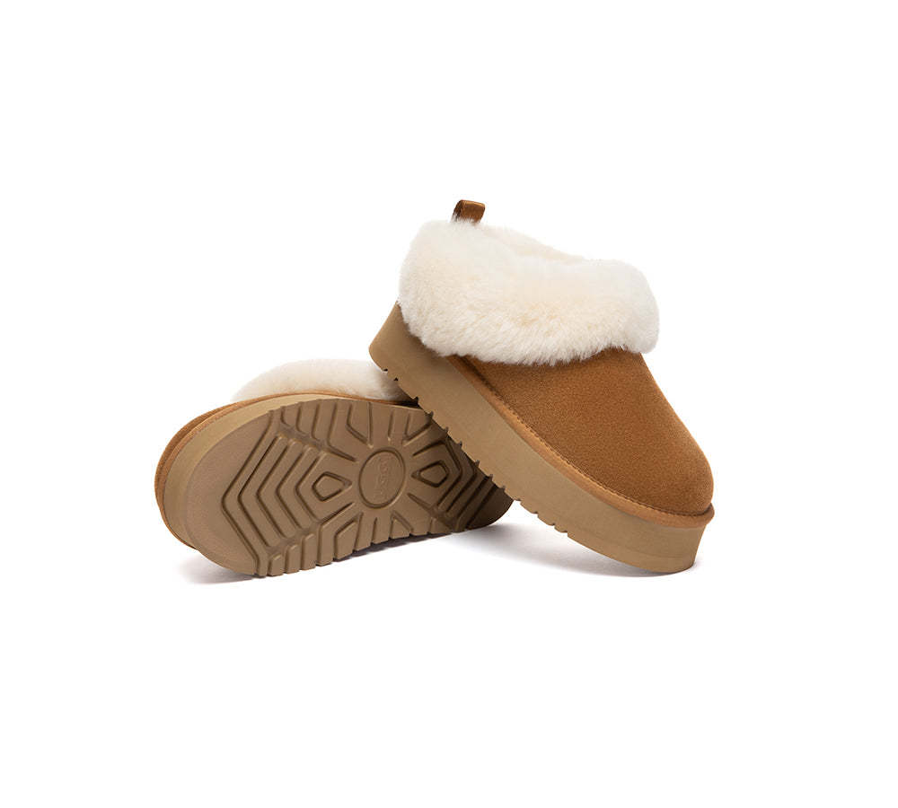AUSTRALIAN SHEPHERD® UGG Slippers Sheepskin Wool Collar Ankle Platform Glacial