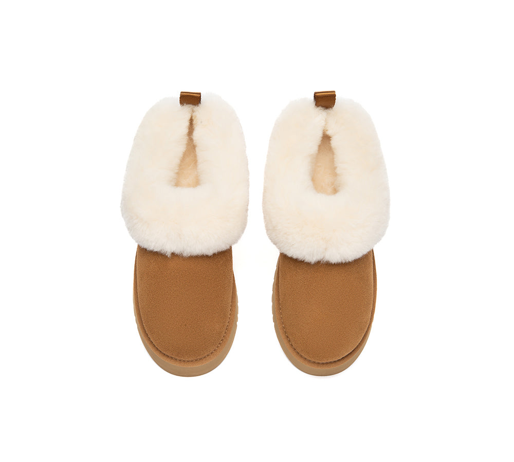 AUSTRALIAN SHEPHERD® UGG Slippers Sheepskin Wool Collar Ankle Platform Glacial