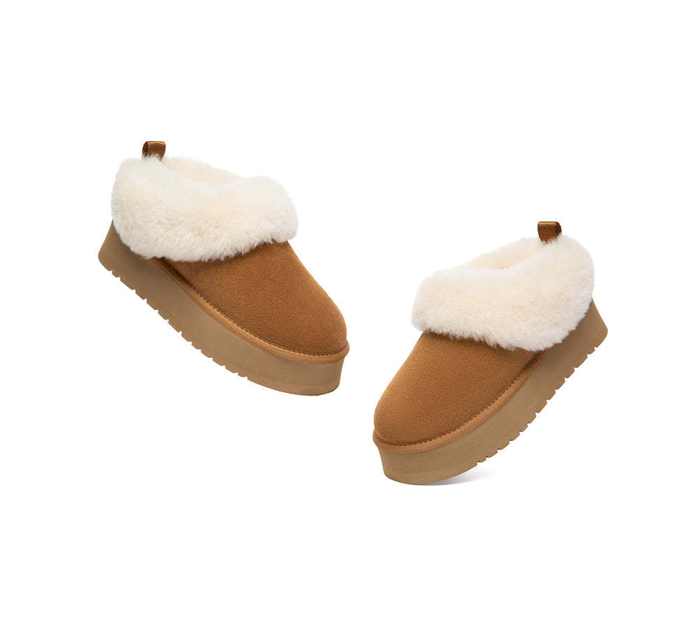 AUSTRALIAN SHEPHERD® UGG Slippers Sheepskin Wool Collar Ankle Platform Glacial