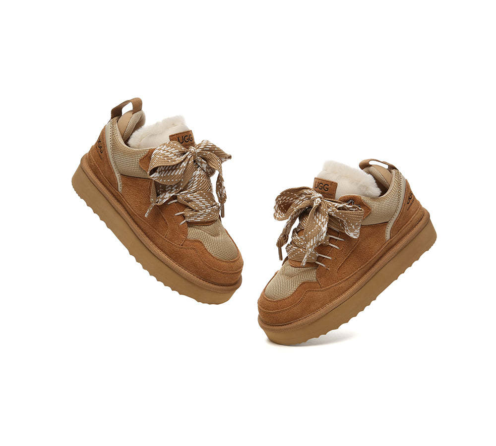 AUSTRALIAN SHEPHERD® UGG Boots Sheepskin Wool Lace Up Platform Sneakers Parkyr