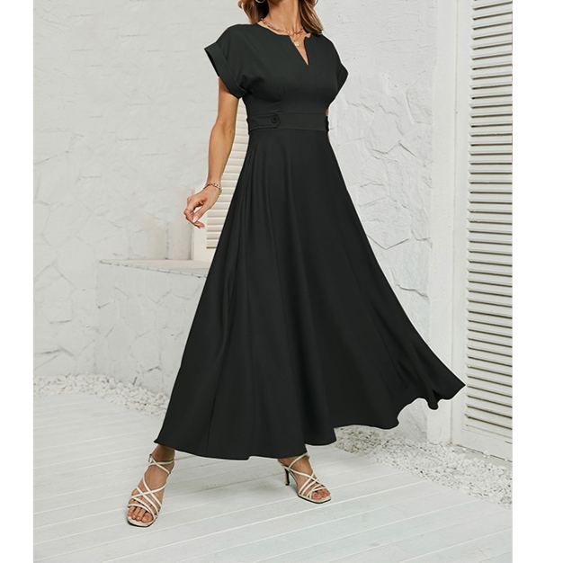 Summer fashion small V-neck short-sleeved waist dress for women