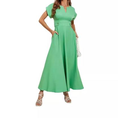 Summer fashion small V-neck short-sleeved waist dress for women