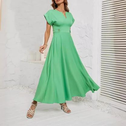 Summer fashion small V-neck short-sleeved waist dress for women