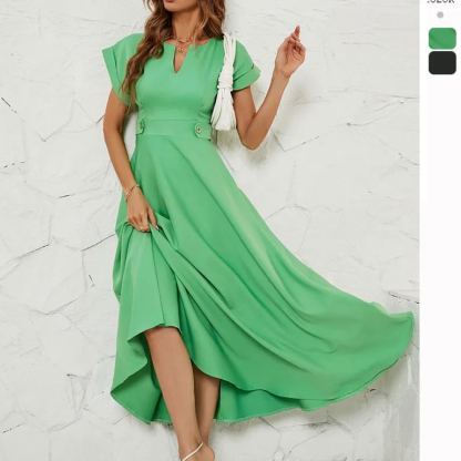 Summer fashion small V-neck short-sleeved waist dress for women