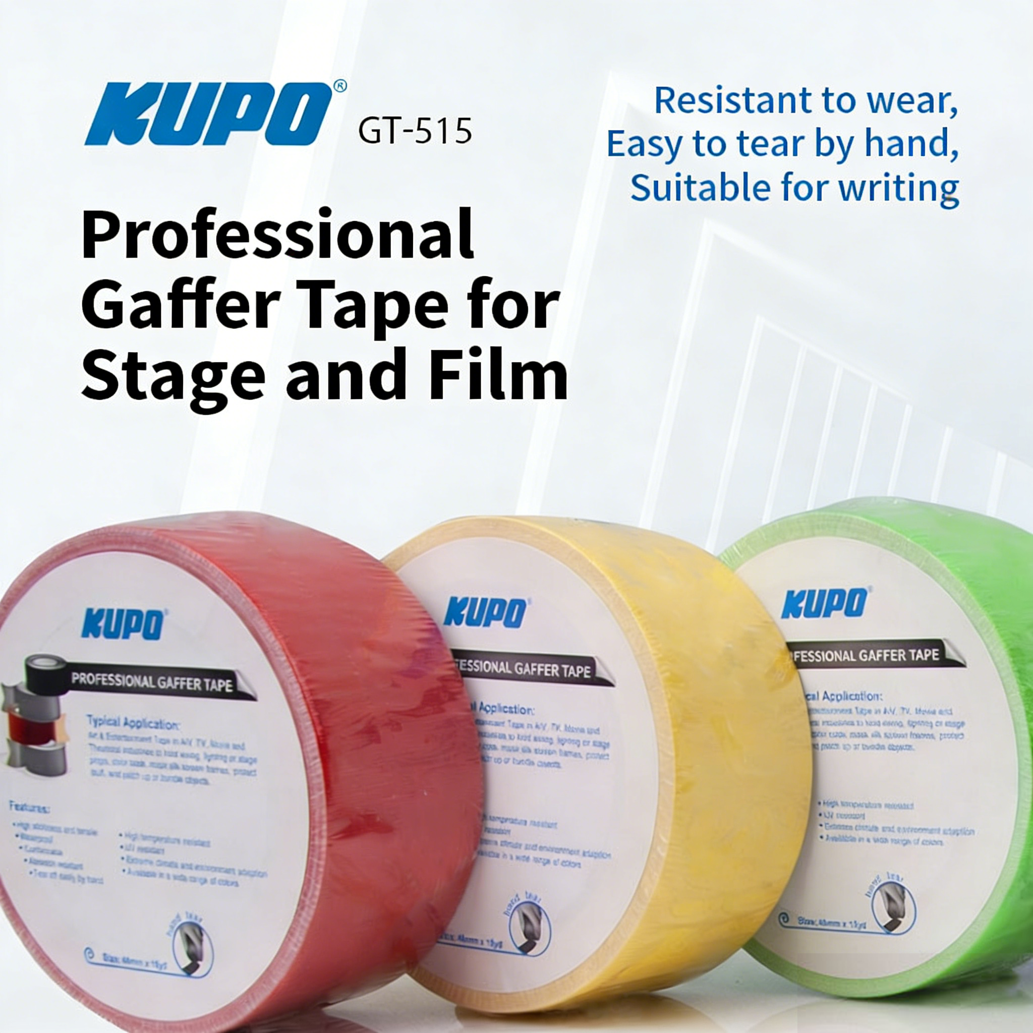 KUPO Gaffer Tape 48mm(W)x15 Yards(L) GT-515B/GT-515W/GT-515R/GT-515Y/GT-515GRN/GT-515BU/GT-515GY