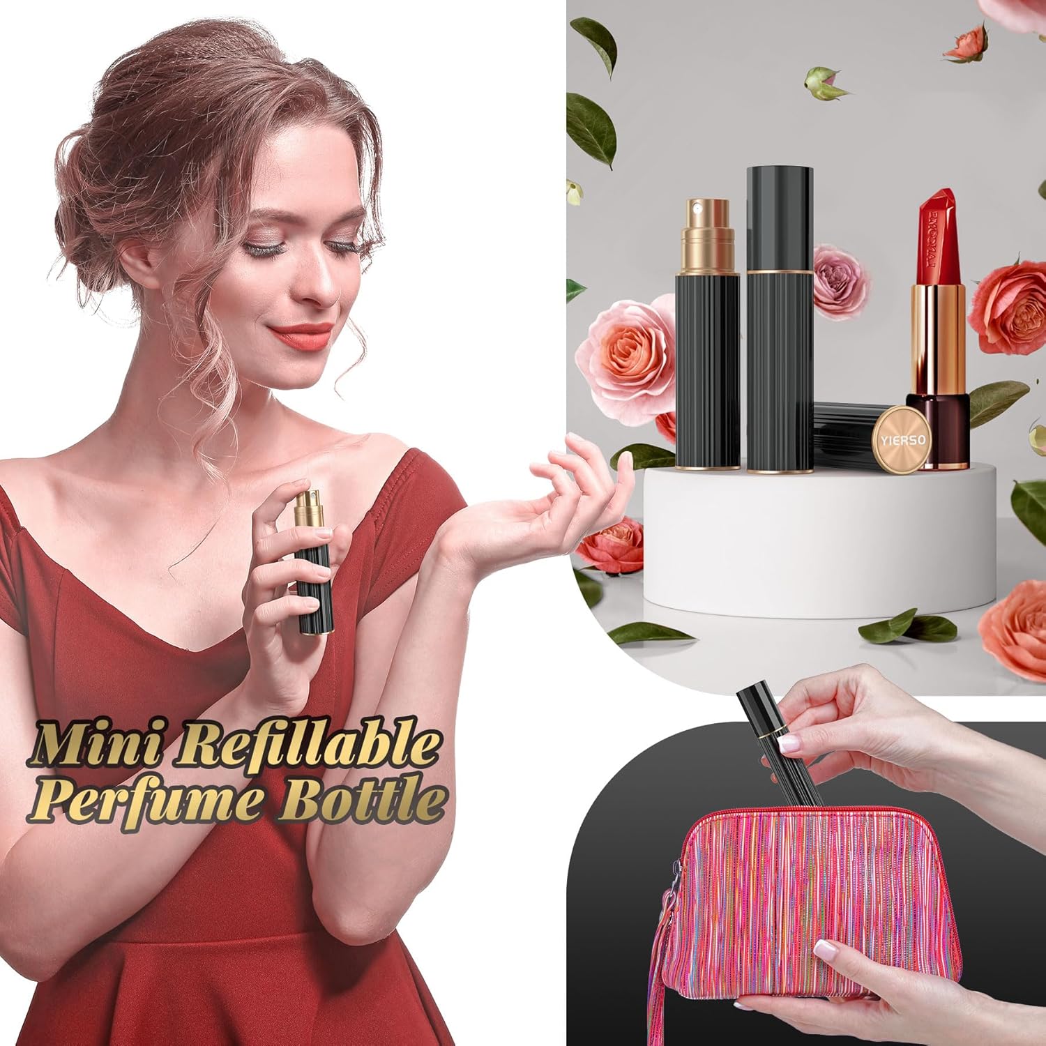 Perfume Atomizer Travel Refillable,Bottom-Filling Fragrances Perfumes Bottle,Mini Cologne Dispenser, Portable Sprayer Pocket Size for Women Men Cruise Car Trip Gift