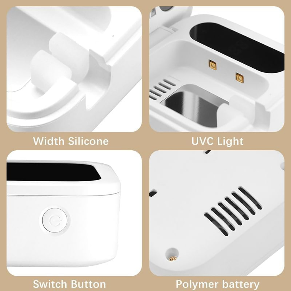 Toothbrush Sanitizer Case and Holders, Wall Mounted Toothbrush Holder with LED Screen, Rechargeable Travel Toothbrush Cleaner Case with Light Air Dry, Tooth Brush Covers for Bathrooms (White)