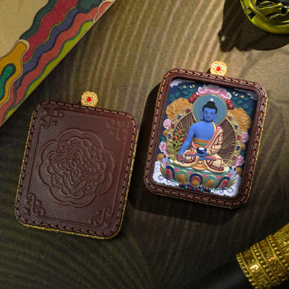 བོད་ཀྱི་རིགས Tibetan Handmade Tsatsa Thangka Pendant | Hand-Painted Zhajilamu, Yellow Wealth & Medicine Buddha Amulet-བོད་ཀྱི་རིགས