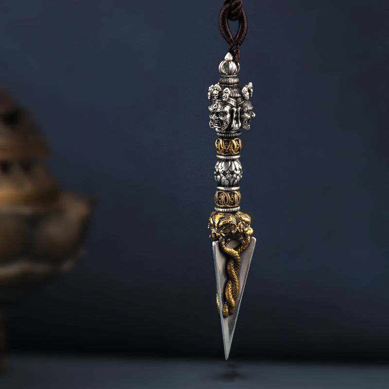 Tibetan Sacred Dharma Implements: Pure Silver Vajra & Phurba, Exorcism Ritual Tools