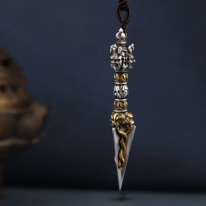 Tibetan Sacred Dharma Implements: Pure Silver Vajra & Phurba, Exorcism Ritual Tools