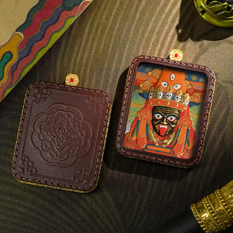 བོད་ཀྱི་རིགས Tibetan Handmade Tsatsa Thangka Pendant | Hand-Painted Zhajilamu, Yellow Wealth & Medicine Buddha Amulet-བོད་ཀྱི་རིགས