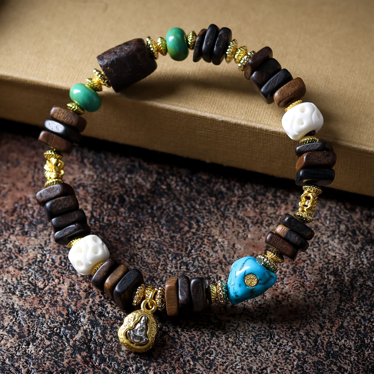 བོད་ཀྱི་རིགས་ Ethnic Tibetan Sandalwood Buddhist Bracelet - Free-Form Design & Amber Spacer Beads | Handicraft Rosary Jewelry-བོད་ཀྱི་རིགས