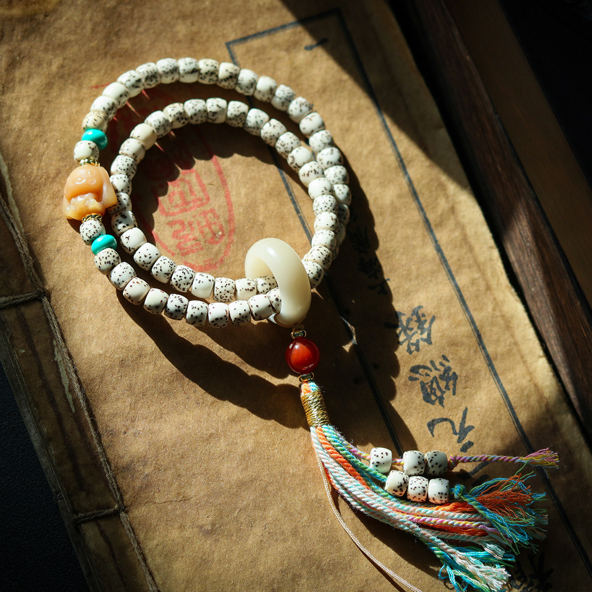 Ethnic-Style Golden Seed Xingyue Bodhi Bracelet | Handcrafted Buddhist Rosary & Convertible Necklace