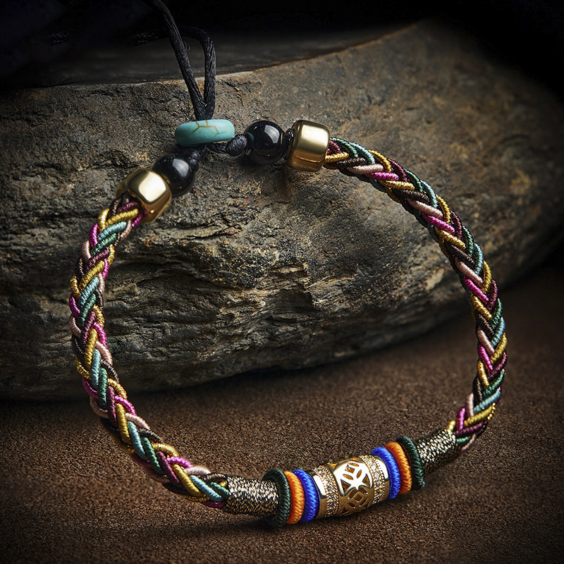 Tibetan Ethnic Wind Bracelet: Handmade Five-Color Cord & Vajra Knot