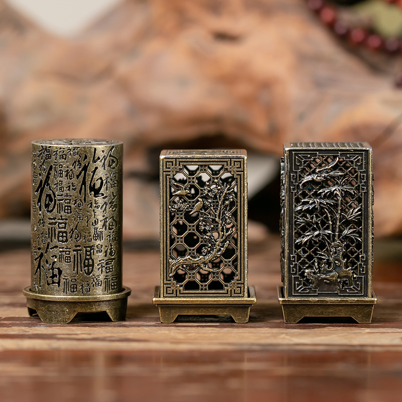 Tibetan Hollow-Out Incense Burner: Vertical Hundred-Blessing Style, Magpie & Plum Blossom Pattern