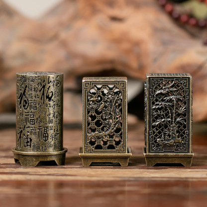 Tibetan Hollow-Out Incense Burner: Vertical Hundred-Blessing Style, Magpie & Plum Blossom Pattern