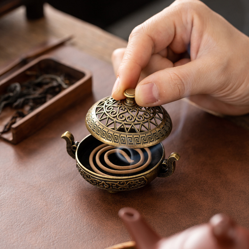 Exquisite Tibetan Incense Burner: Hollow-Out Tripod with Double Ears & Intricate Designs