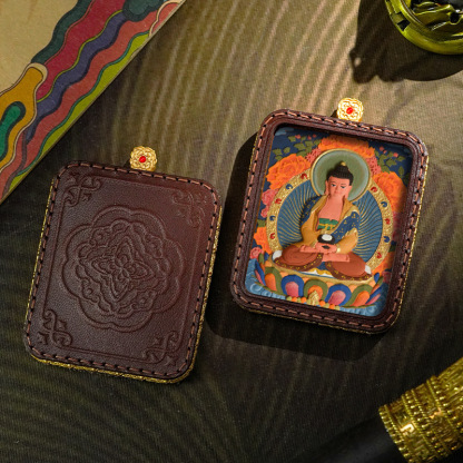 བོད་ཀྱི་རིགས Tibetan Handmade Tsatsa Thangka Pendant | Hand-Painted Zhajilamu, Yellow Wealth & Medicine Buddha Amulet-བོད་ཀྱི་རིགས
