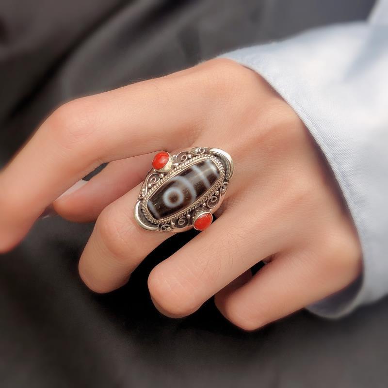 Tibetan Nepalese Handmade Silver Ring: Adjustable Open Design, Retro Bold Ethnic Style for Men & Women