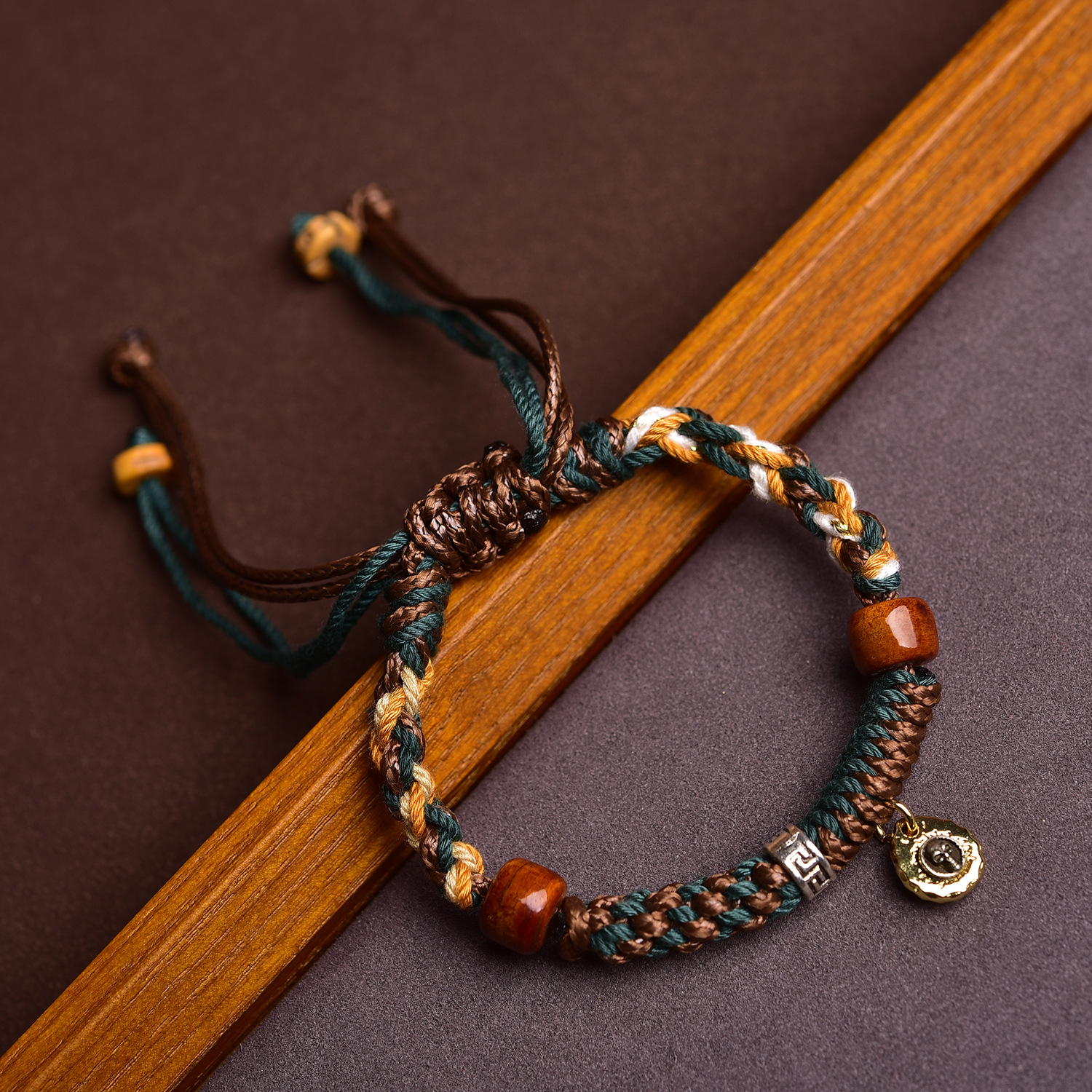 Tibetan-Style Handmade Bracelet: Leather & Five-Color Cord, Adjustable, Couple-Friendly | Guochao Ethnic Jewelry
