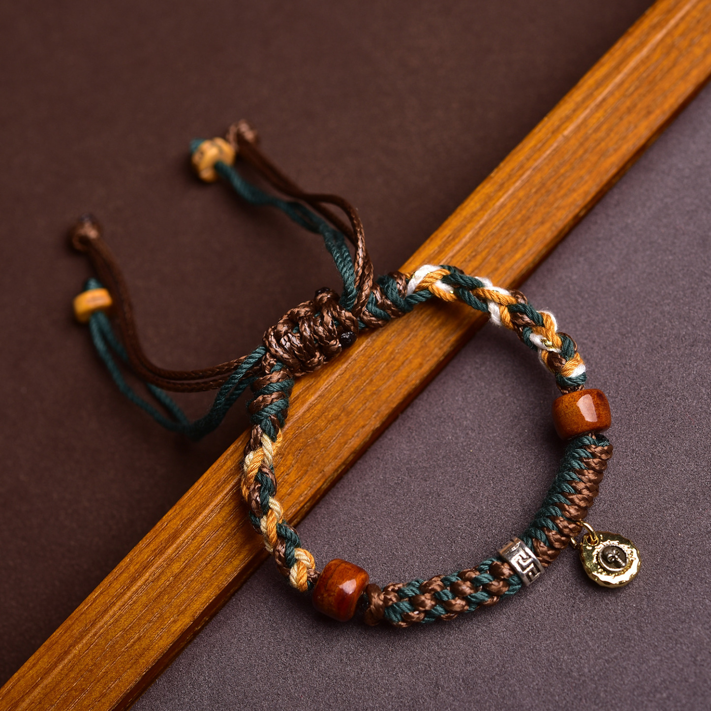 Tibetan-Style Handmade Bracelet: Leather & Five-Color Cord, Adjustable, Couple-Friendly | Guochao Ethnic Jewelry
