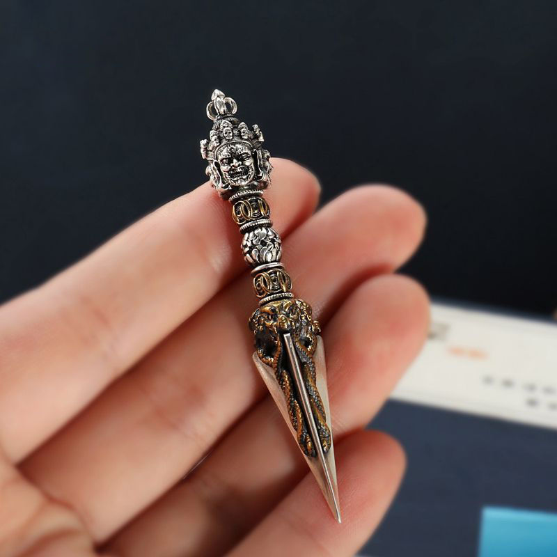 Tibetan Sacred Dharma Implements: Pure Silver Vajra & Phurba, Exorcism Ritual Tools