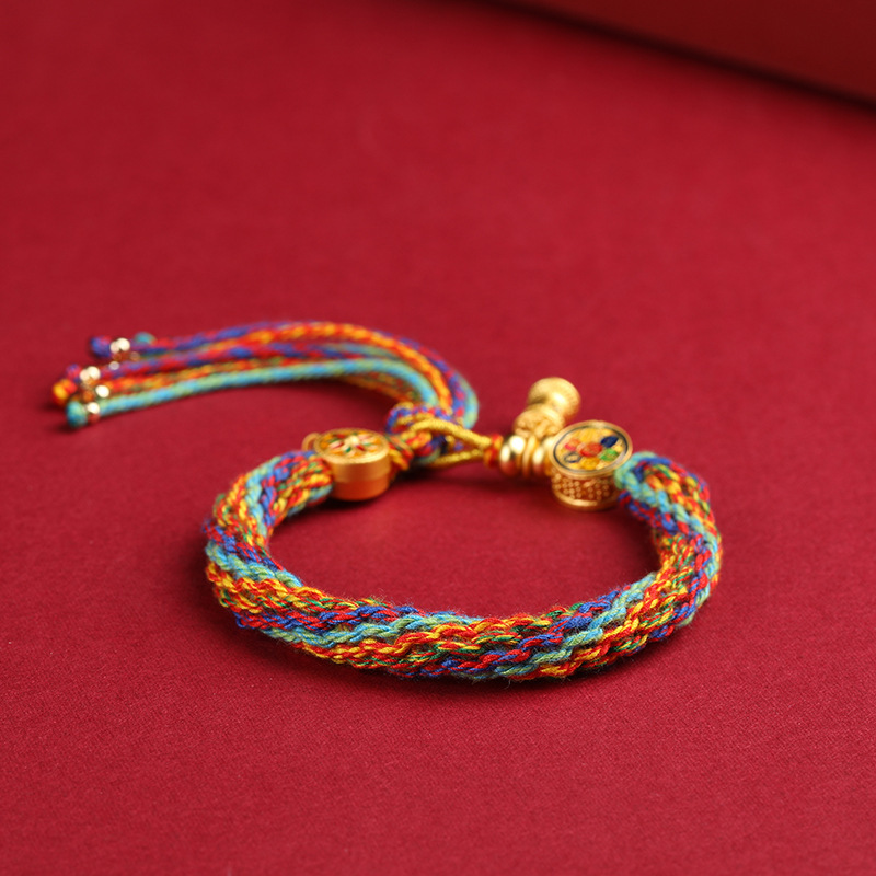 Tibetan-Style Bracelet: Ethnic Five-Color Cord, Samsara Design | Handwoven Spiritual Jewelry
