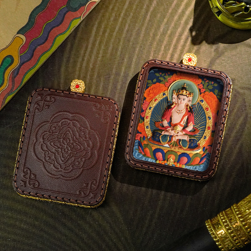 བོད་ཀྱི་རིགས Tibetan Handmade Tsatsa Thangka Pendant | Hand-Painted Zhajilamu, Yellow Wealth & Medicine Buddha Amulet-བོད་ཀྱི་རིགས