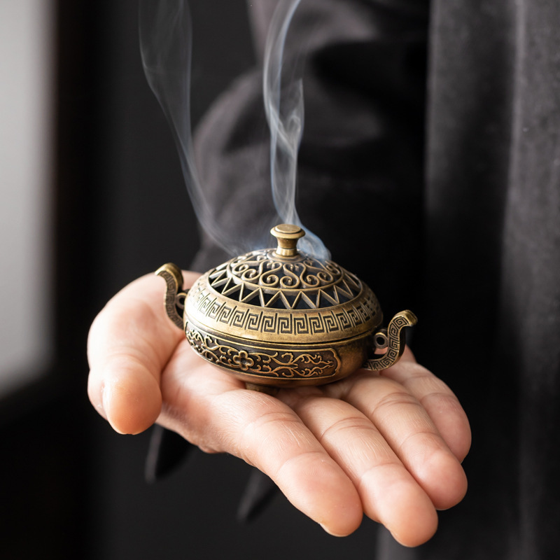 Exquisite Tibetan Incense Burner: Hollow-Out Tripod with Double Ears & Intricate Designs