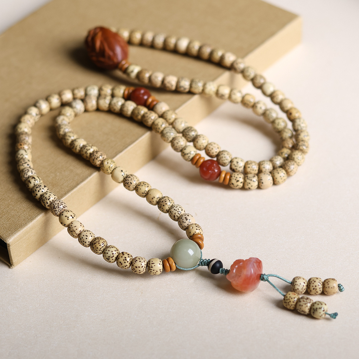 Ethnic-Style Golden Seed Xingyue Bodhi Bracelet | Handcrafted Buddhist Rosary & Convertible Necklace