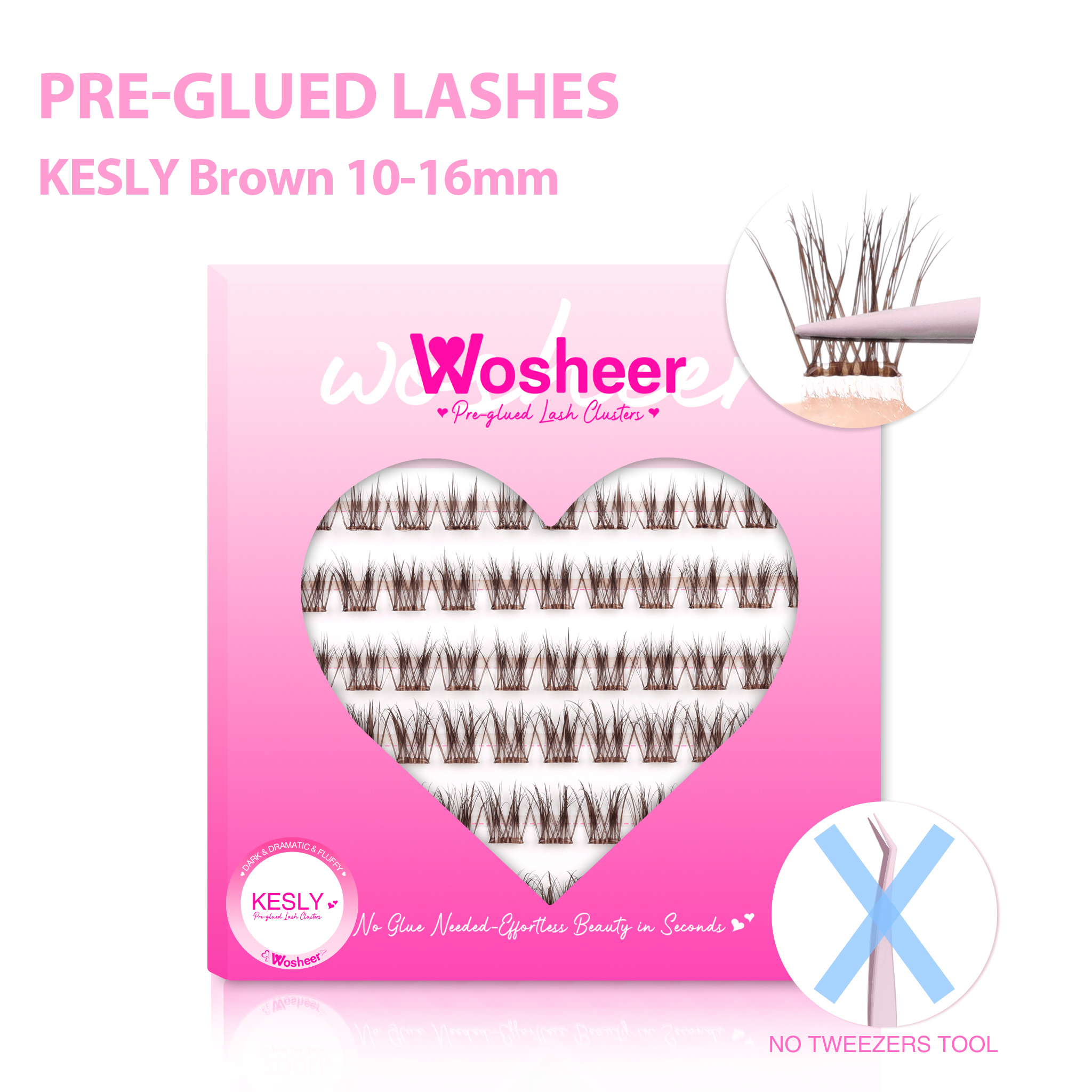 KESLY Brown Pre-glued Lash Clusters
