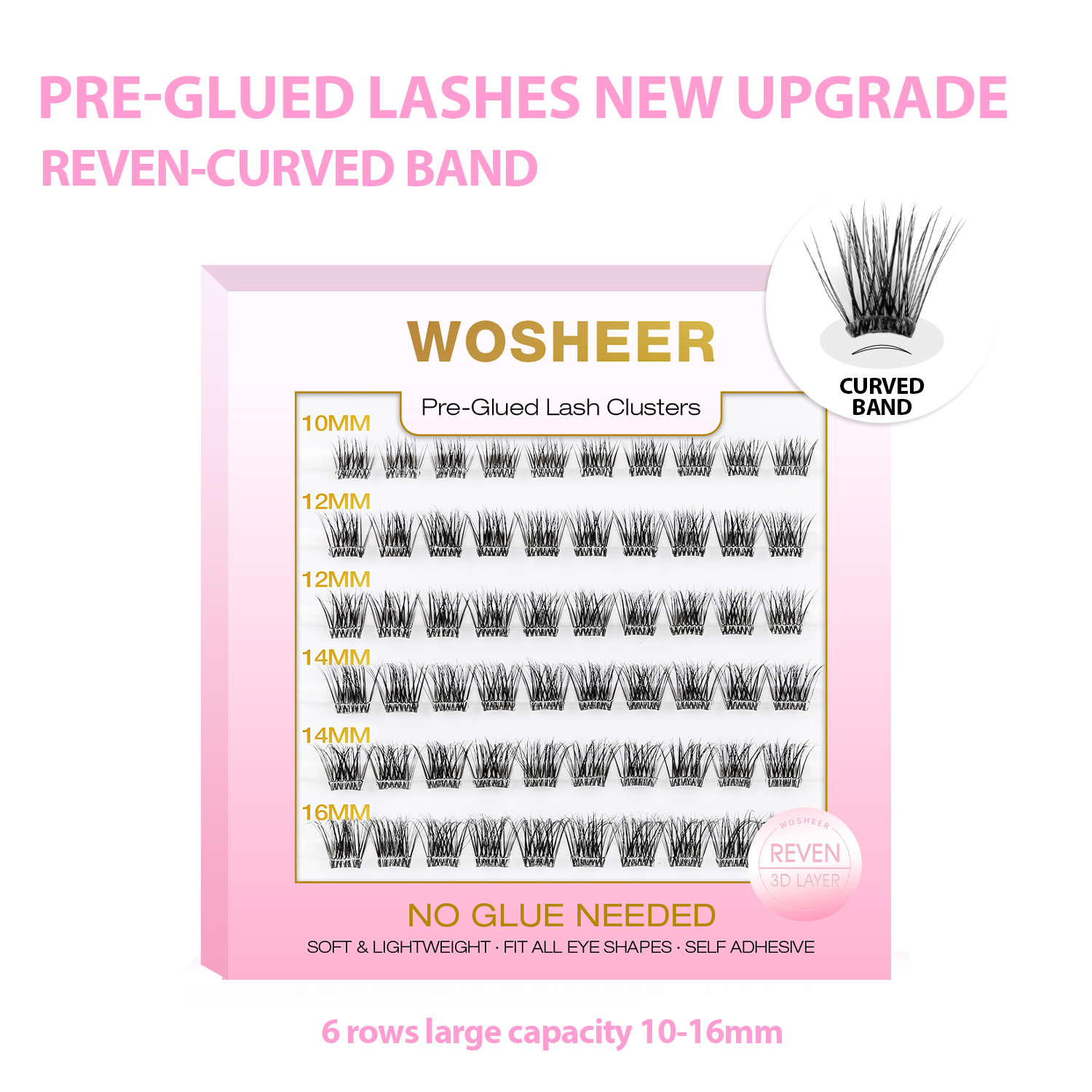 REVEN Curved Band Pre-glued Lash Clusters
