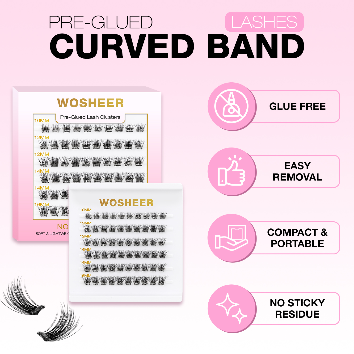 REVEN Curved Band Pre-glued Lash Clusters