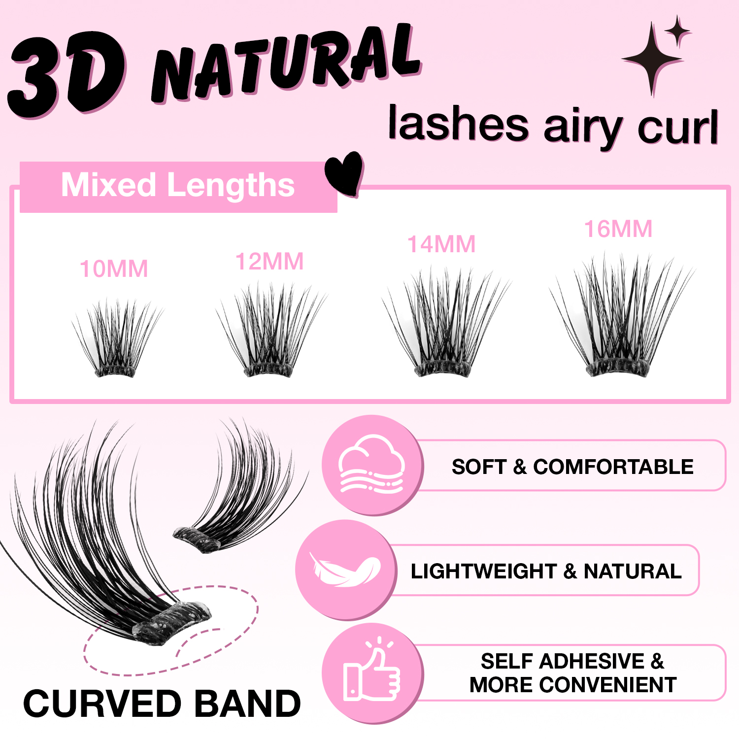 REVEN Curved Band Pre-glued Lash Clusters
