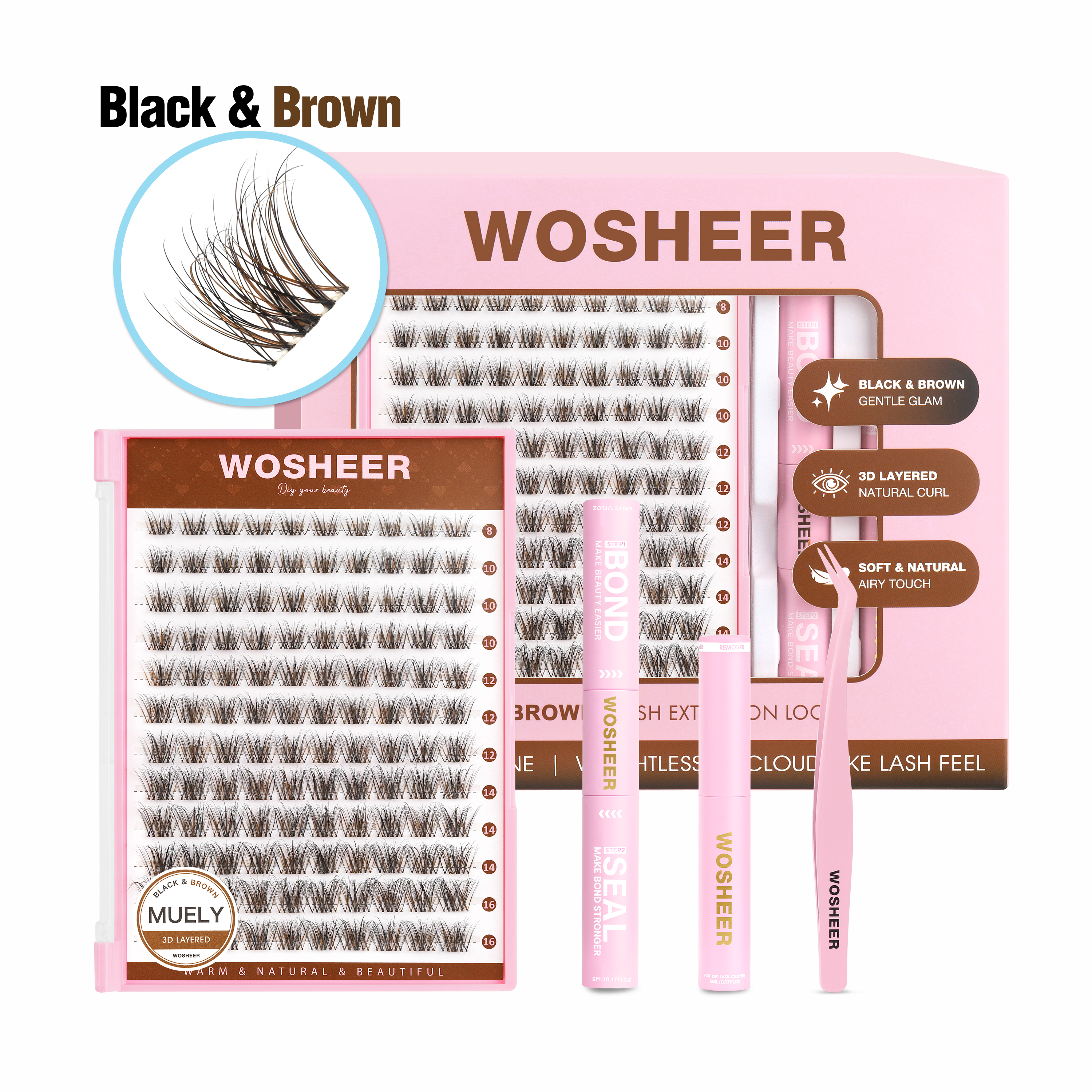 MUELY Black&Brown Lash Clusters