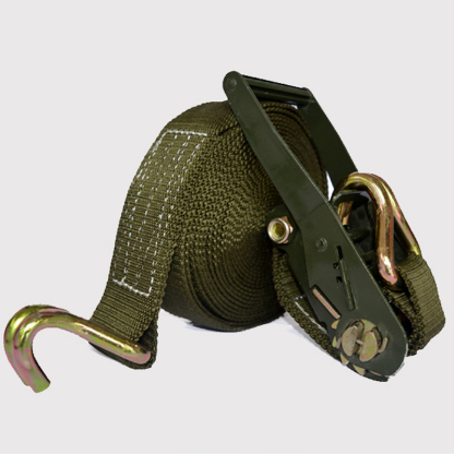 Heavy Duty Ratchet Tie Down, Military Green 5Ton Capacity, Extra Wide Polyester Webbing with Double J-Hooks